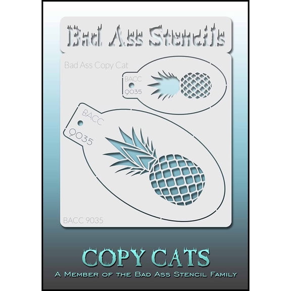 Bad Ass Copy Cat Stencil -  Pineapple 9035, Thin, Flexible, High Grade Mylar, Reusable Face Painting Stencil, Great for Airbrush, Brush, Sponge Application
