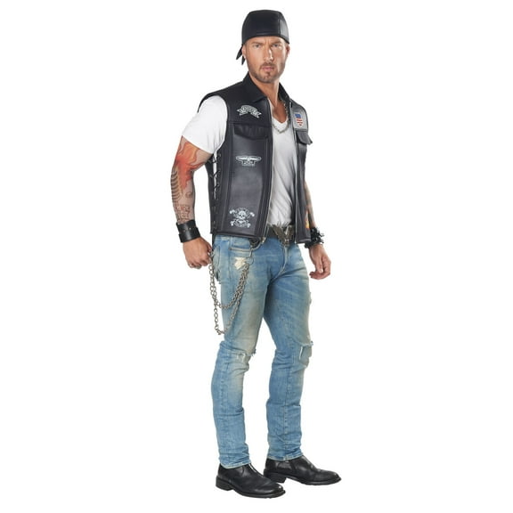Badass Biker Vest Motorcycle Club Gang Black Fancy Dress Halloween Adult Costume