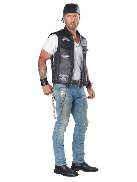 Badass Biker Vest Motorcycle Club Gang Black Fancy Dress Halloween Adult Costume