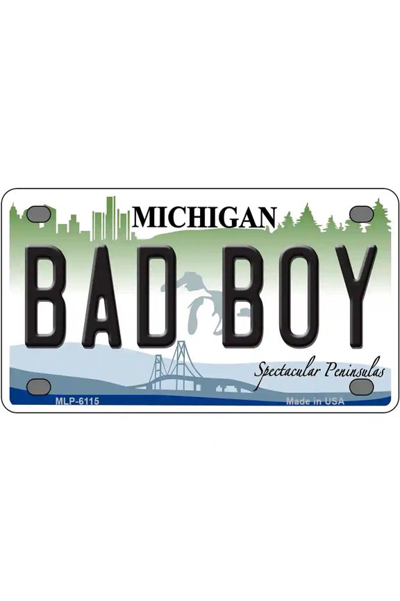 Bad Boy Michigan Metal Novelty License Plate 4" x 2.2" Mini