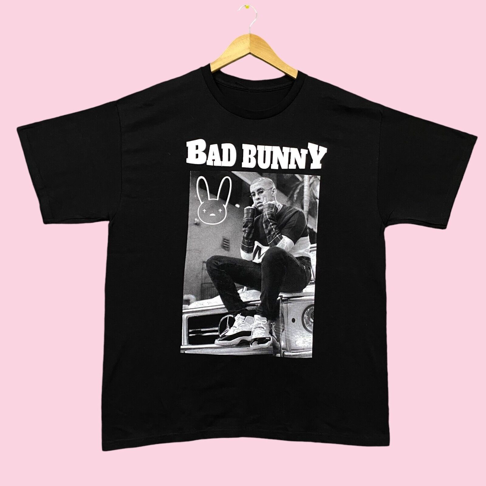 Bad Bunny Black and White El Conejo Malo Poster Tee XL