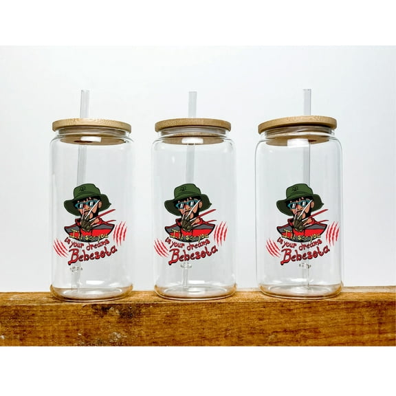 Bad Bunny Halloween Themed Iced Coffee Cup Glass - Trendy Glass Jar