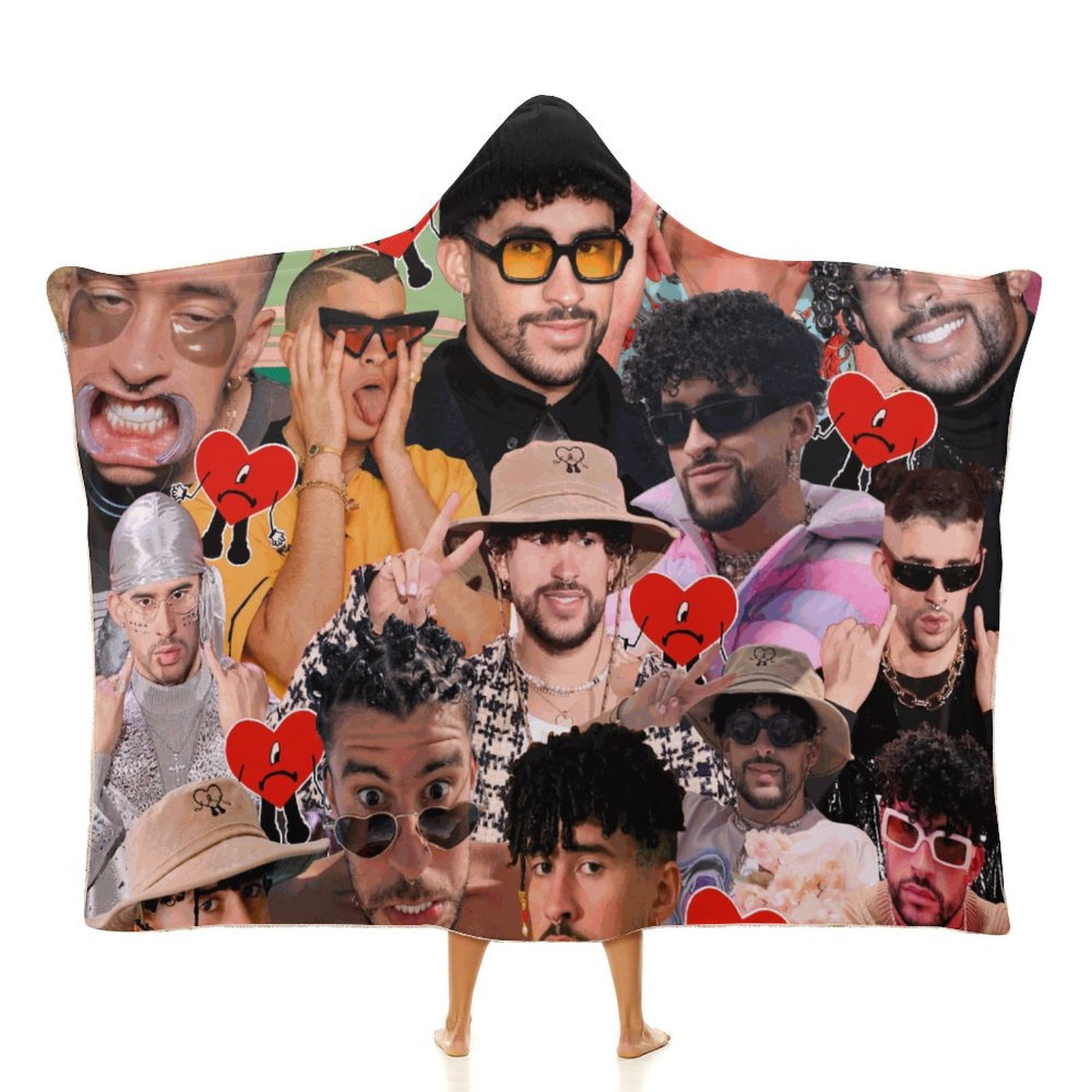 Bad Bunny Hooded blankets ponchos wearable for kids adults 50 quot x60 Bad Bunny Hooded blankets ponchos wearable for kids adults 50 quot x60