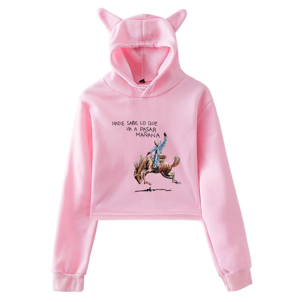 Bad Bunny Nadie Sabe Lo Que Va a Pasar Manana Merch Pullover Cat Ears Hoodie Women Crop Top Walmart