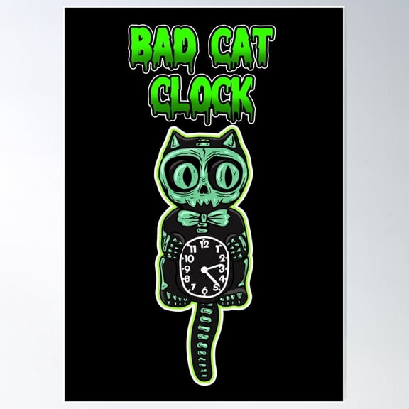 Bad Cat Clock Poster Wall Art, Modern Wall Decor For Living Room Bedroom, 12x18 UNFRAMED