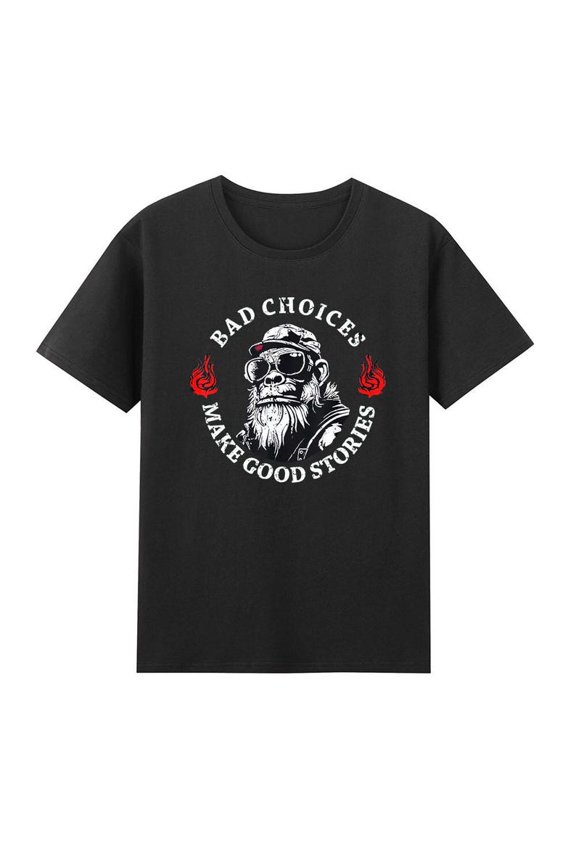 Bad Choices Make Good Stories T-Shirt, Vintage Biker Monkey Graphic Design, Rebel Lifestyle Apparel, Unisex Cotton T-Shirt, Size S-5XL