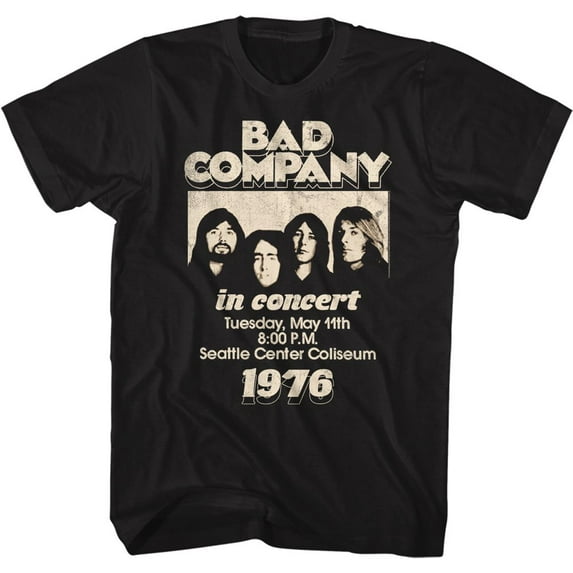 Bad Company In Concert 76 Black Adult T-Shirt Xl