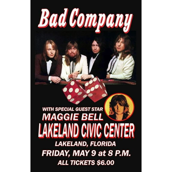 Bad Company Replica 1975 Concert Poster Red