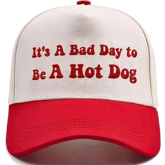 It's A Bad Day To Be A Hot Dog Hat, Funny Embroidered Baseball Cap With Bold Quote Design, Adjustable Unisex Dad Hat For Men And Women, Perfect For Parties Festivals Concerts And Everyday Streetwear