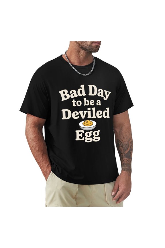 Bad Day To Be A Deviled Egg Men's Cotton HD Print Short Sleeve T-Shirt Crew Neck Top Black XL