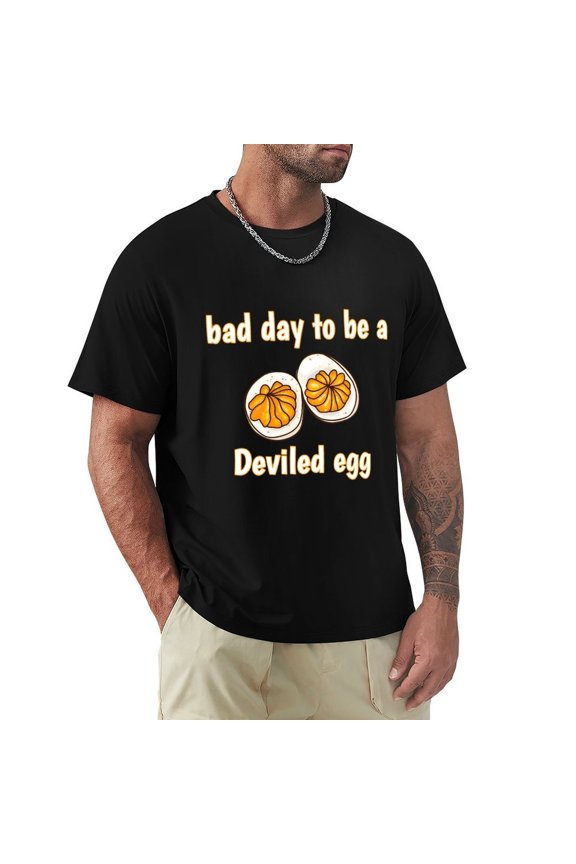 Bad Day To Be A Deviled Egg Men's Cotton HD Print Short Sleeve T-Shirt Crew Neck Top Black XL