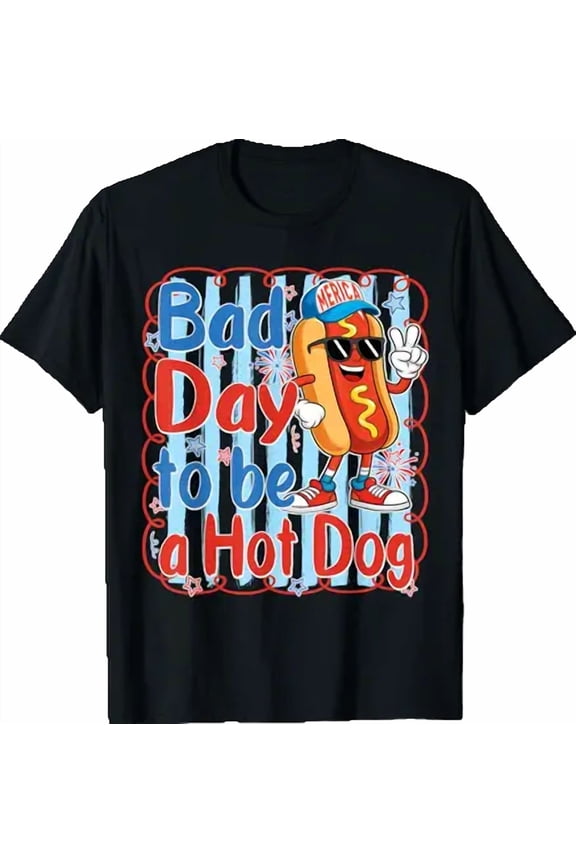 Bad Day to Be A Hot Dog Funny Merica 4th of July Kids Boys T-Shirt