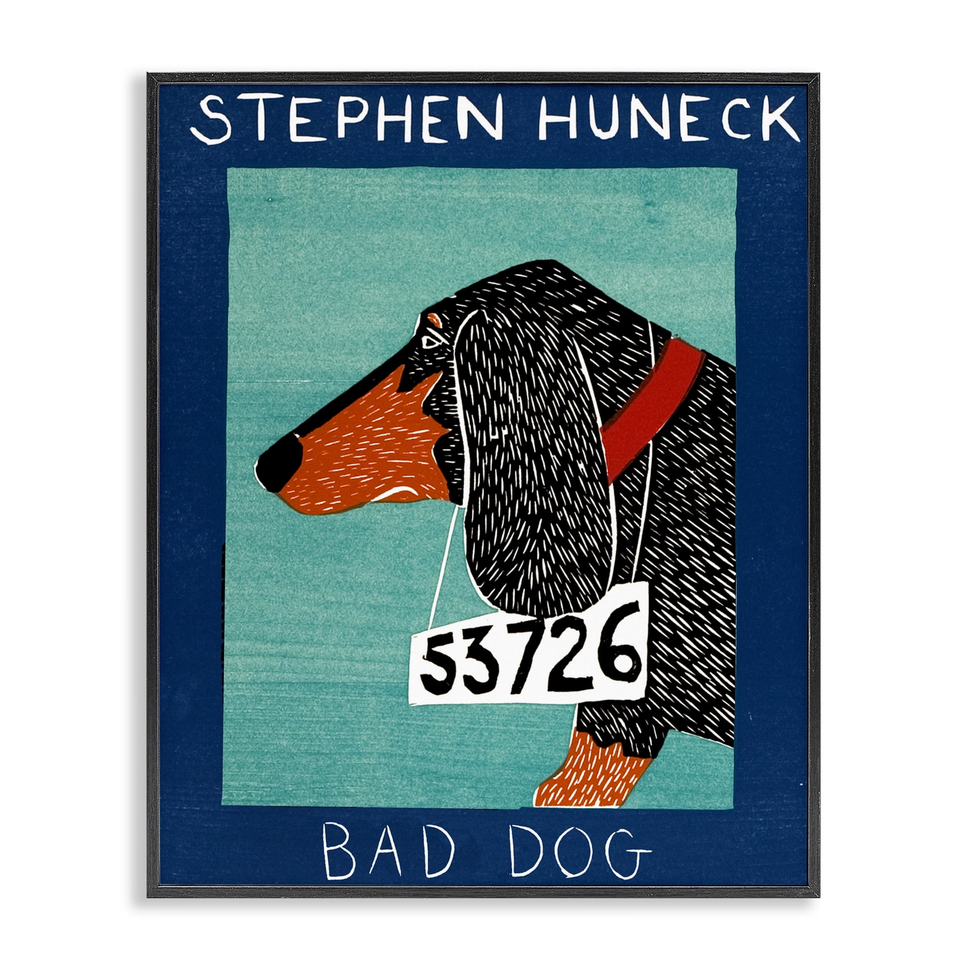Bad Dog Dachshund Black Framed Giclee Art, design by Stephen Huneck
