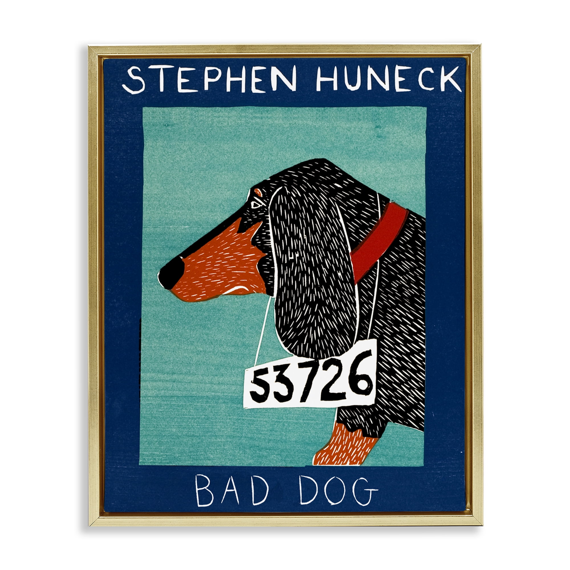 Bad Dog Dachshund Gold Framed Floater Canvas Wall Art, design by Stephen Huneck