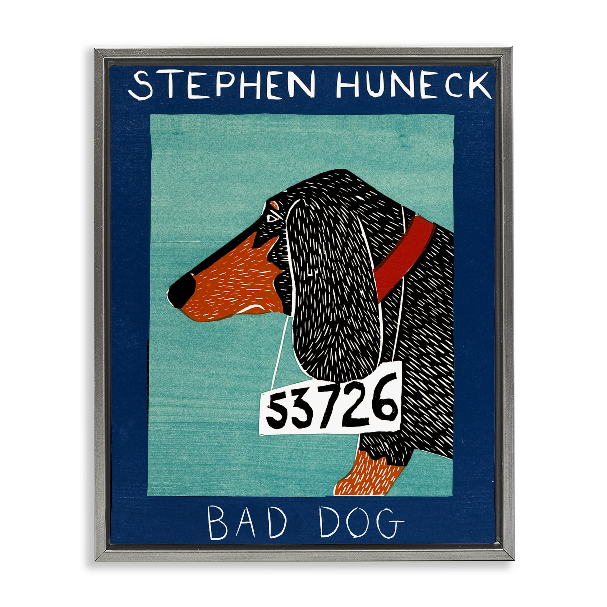 Bad Dog Dachshund Gray Framed Floater Canvas Wall Art, design by Stephen Huneck