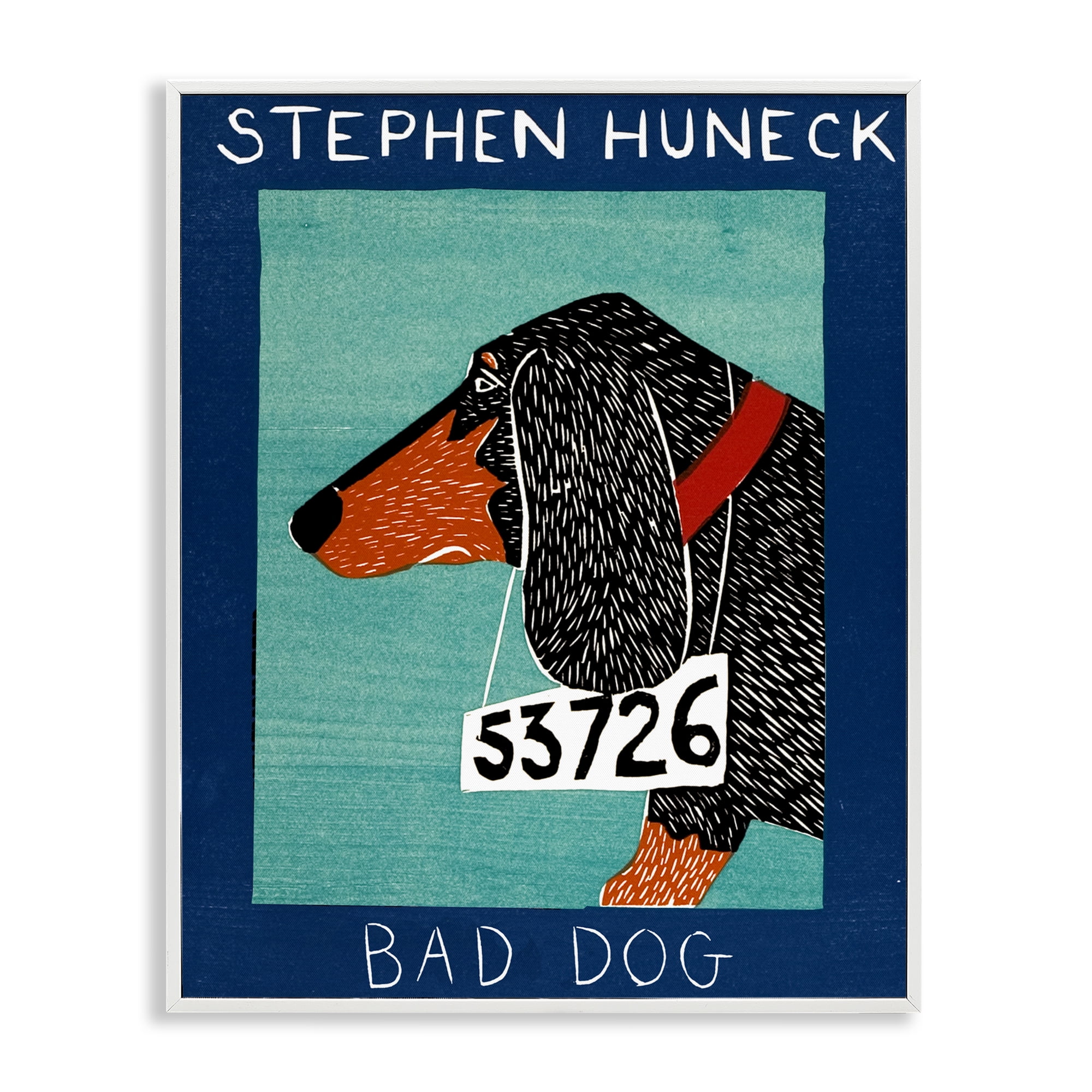 Bad Dog Dachshund White Framed Giclee Art, design by Stephen Huneck