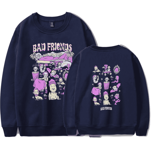 Bad Friends Merch Sweatshirt Bad Friends World Crewneck Unisex Long Sleeve Hoodie Streetwear Pullover Top