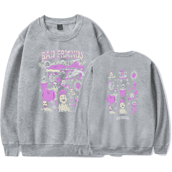Bad Friends Merch Sweatshirt Bad Friends World Crewneck Unisex Long Sleeve Hoodie Streetwear Pullover Top