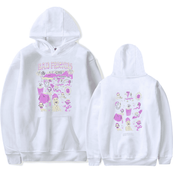 Bad Friends World Merch Hoodie - Unisex Long Sleeve, Trendy Streetwear Pullover Top,XS,White