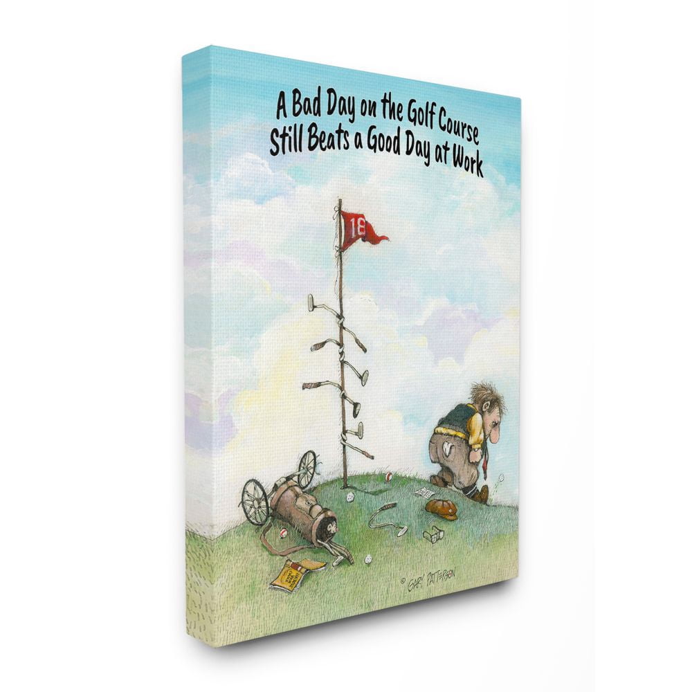 Bad Golf Beats Good Work Funny Cartoon Golf Sports Design Oversized Stretched Canvas Wall Art by Gary Patterson