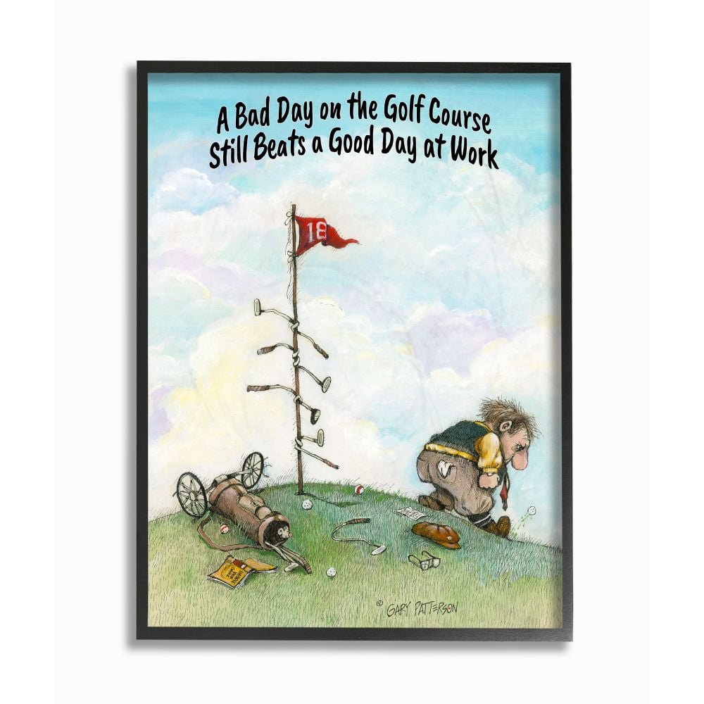 Bad Golf Beats Good Work Funny Cartoon Golf Sports Design XXL Framed Giclee Texturized Art by Gary Patterson