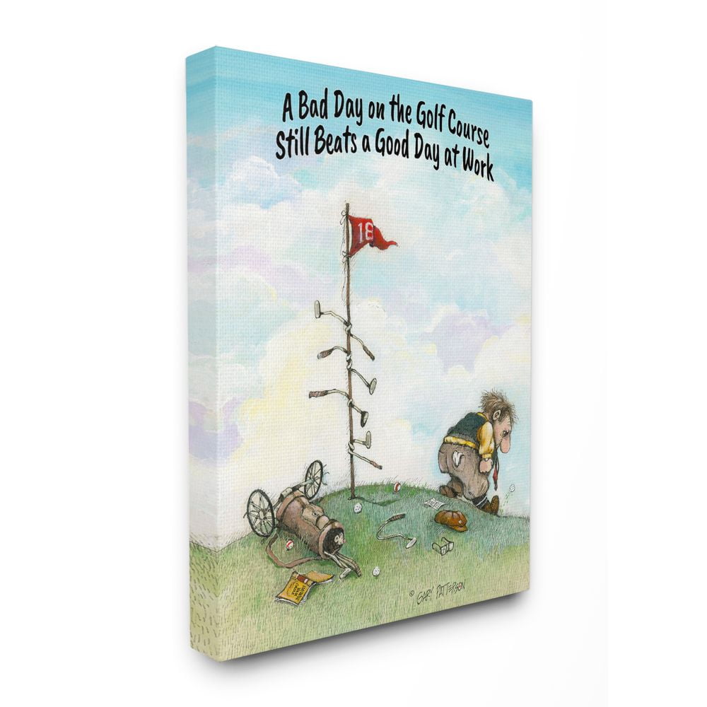 Bad Golf Beats Good Work Funny Cartoon Golf Sports Design XXL Stretched Canvas Wall Art by Gary Patterson