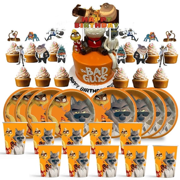 Bad Guys Birthday Cups Party Supplies Plates Fans Decorations Cake Topper Decor