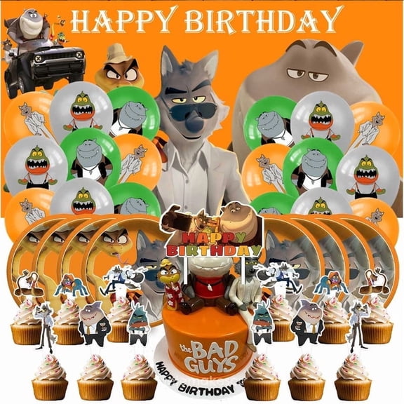 Bad Guys Birthday Party Supplies Balloons Plates Decoration Cake Topper Decor Tableware Banner Backdrop