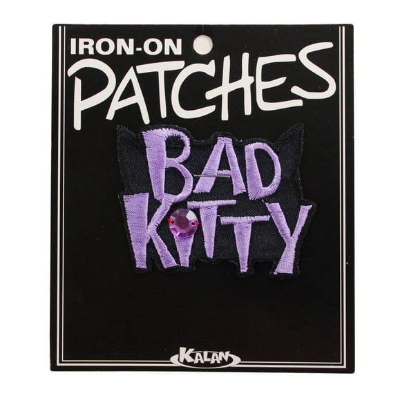 Bad Kitty Name Tag Patch Cat Badge Gem Cute Girls Embroidered Iron On Applique