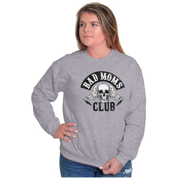 Bad Moms Club Funny Mothers Day Skull Women Crewneck Sweatshirt Brisco Brands M