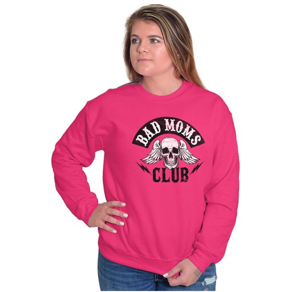 Bad Moms Club Funny Mothers Day Skull Women Crewneck Sweatshirt Brisco Brands X