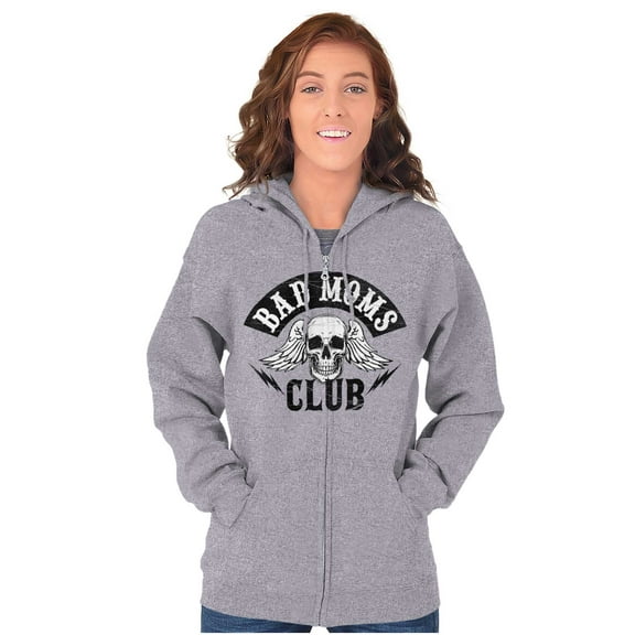 Bad Moms Club Funny Mothers Day Skull Women Plus Size Zipper Hoodie Brisco Brands 4X
