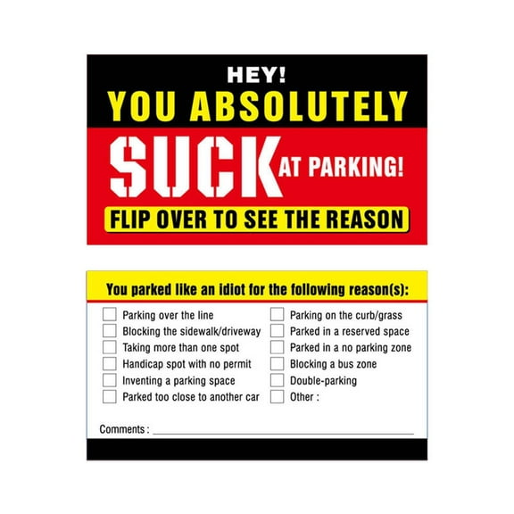 Bad Parking Cards You Absolutely Suck At Parking Cards Funny Parking Violation 2x3.5 Inch Reasons Violation Bad Parking Notes Funny Labels For Hilarious Prank Craft Organizers And Storage Tote Craft