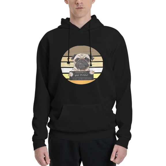 Bad Pug Crime Men's Long Sleeve Casual Hoodie Pullover Hooded Sweatshirt Fashion Drawstring Pullover Hoodie with Pocket X-Large