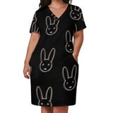 Bad Rabbit Colors 2 Loose Pocket Dress Summer Sexy V Neck Dress Print
