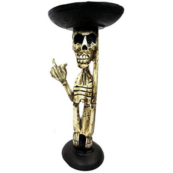 Bad Social Skeleton Blood Drunk Tiki Table Skull Bone Hand Carved Wood Plant Stand End Table Sculpture Bar Decor