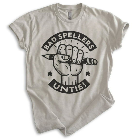 Bad Spellers Untie T-shirt, Unisex Women's Men's Funny Spelling Bee English Teacher Ironic School, Light Silk Gray, Medium