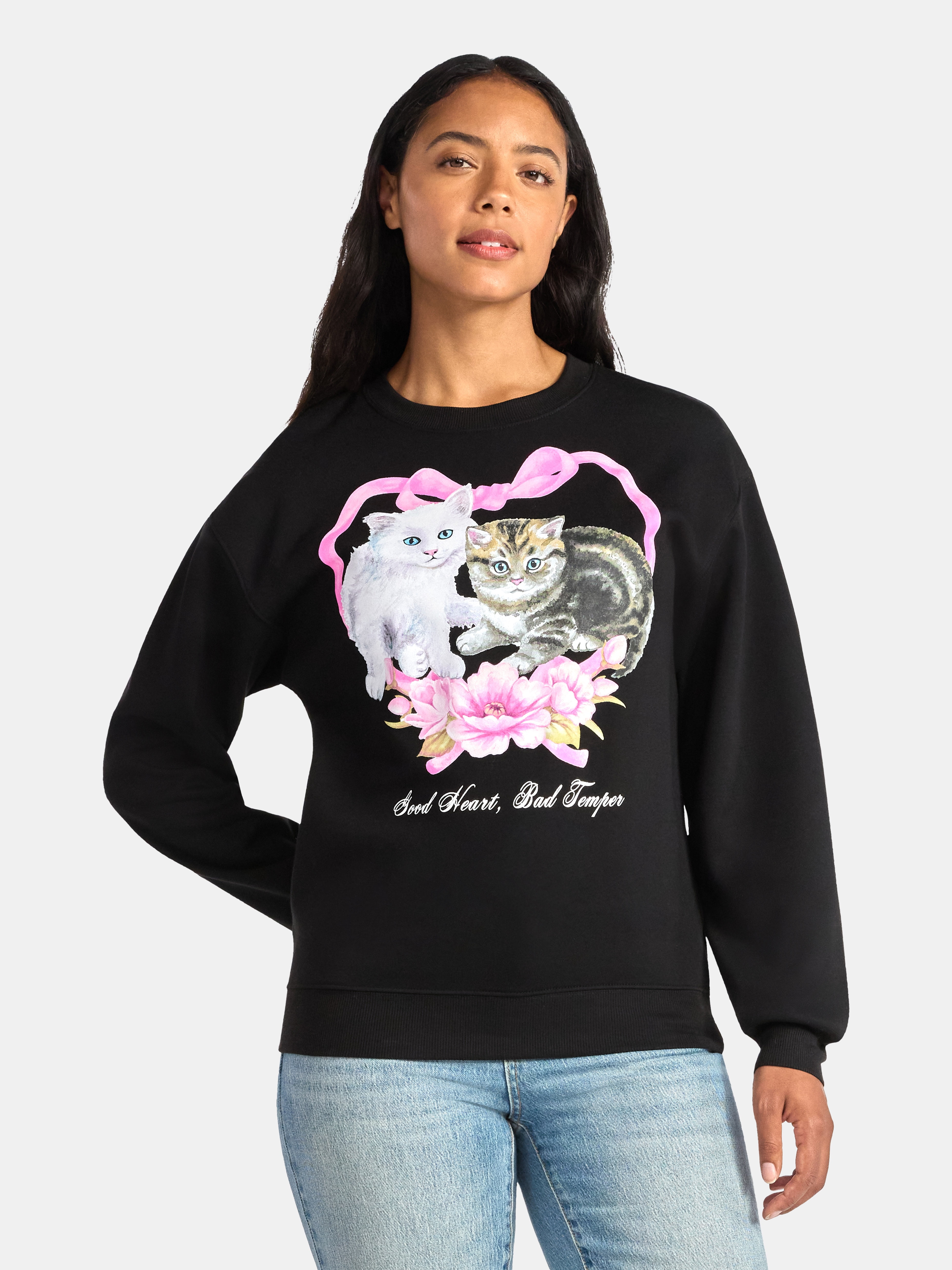 Women's Bad Temper Cats Graphic Sweatshirt with Long Sleeves