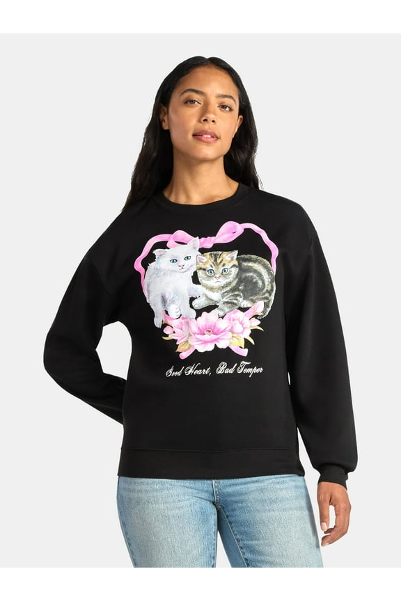 Women's Bad Temper Cats Graphic Sweatshirt with Long Sleeves, Sizes XXS-XXL