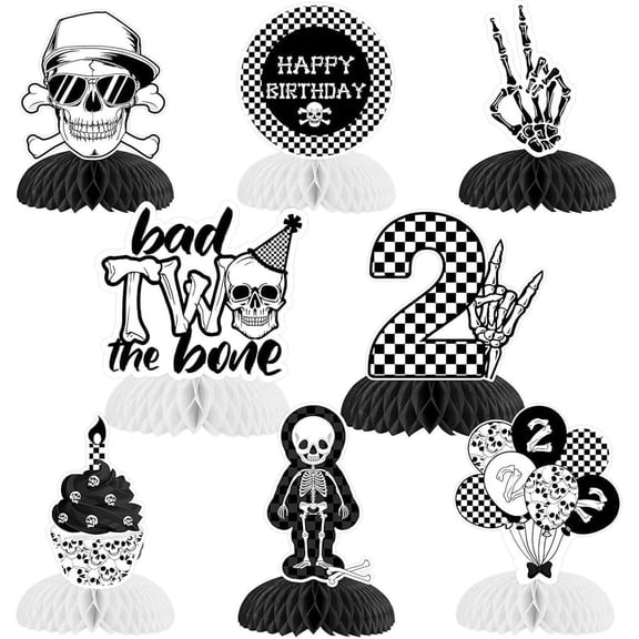 Bad Two The Bone Birthday Decorations 8pcs Bad Two The Bone Honeycomb Centerpiece Black White Born to Rock Centerpiece Music Themed Table Decorations Topper Rock and Roll 2nd Birthday Decor