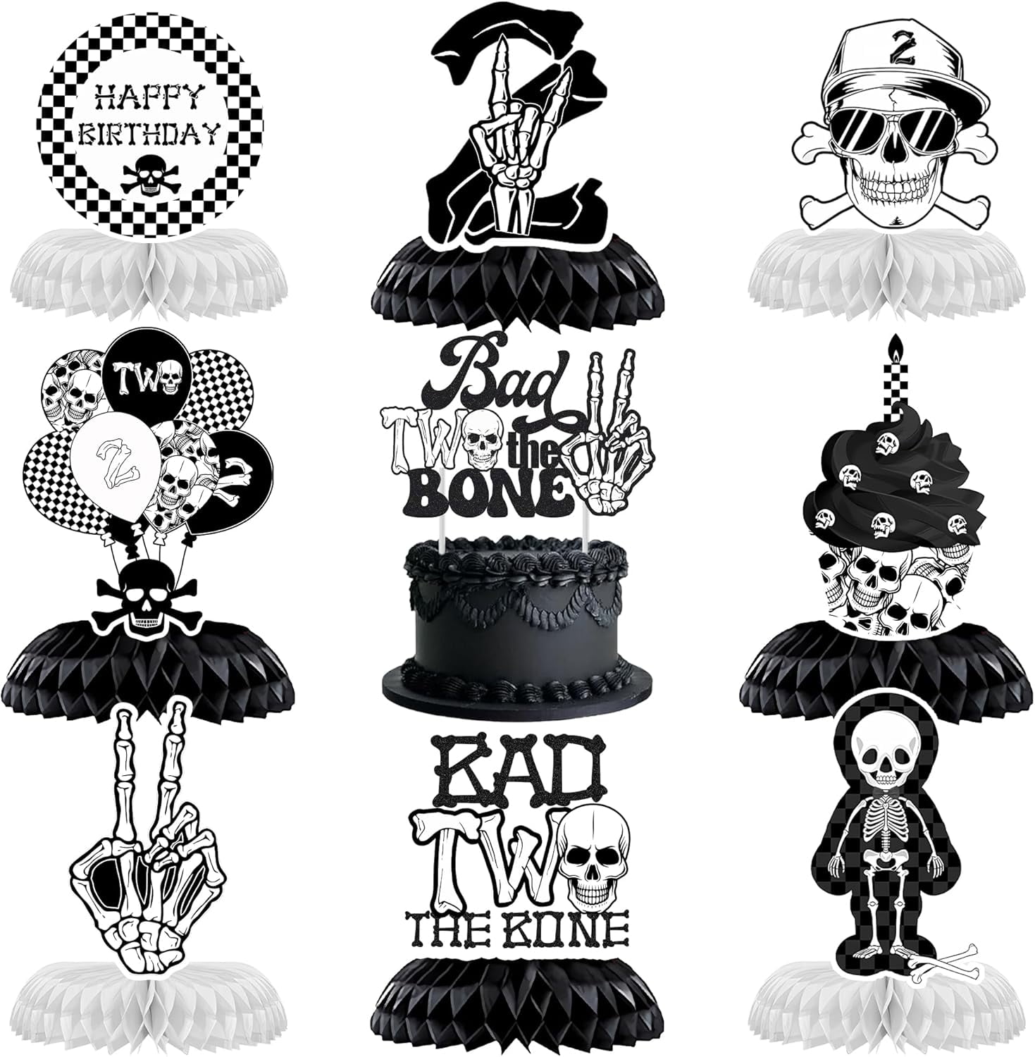 Sfondo Banner 'Bad Two The Bone' 2,1x1,5 M - Tema Scheletro Per 2° Compleanno Rock And Roll
