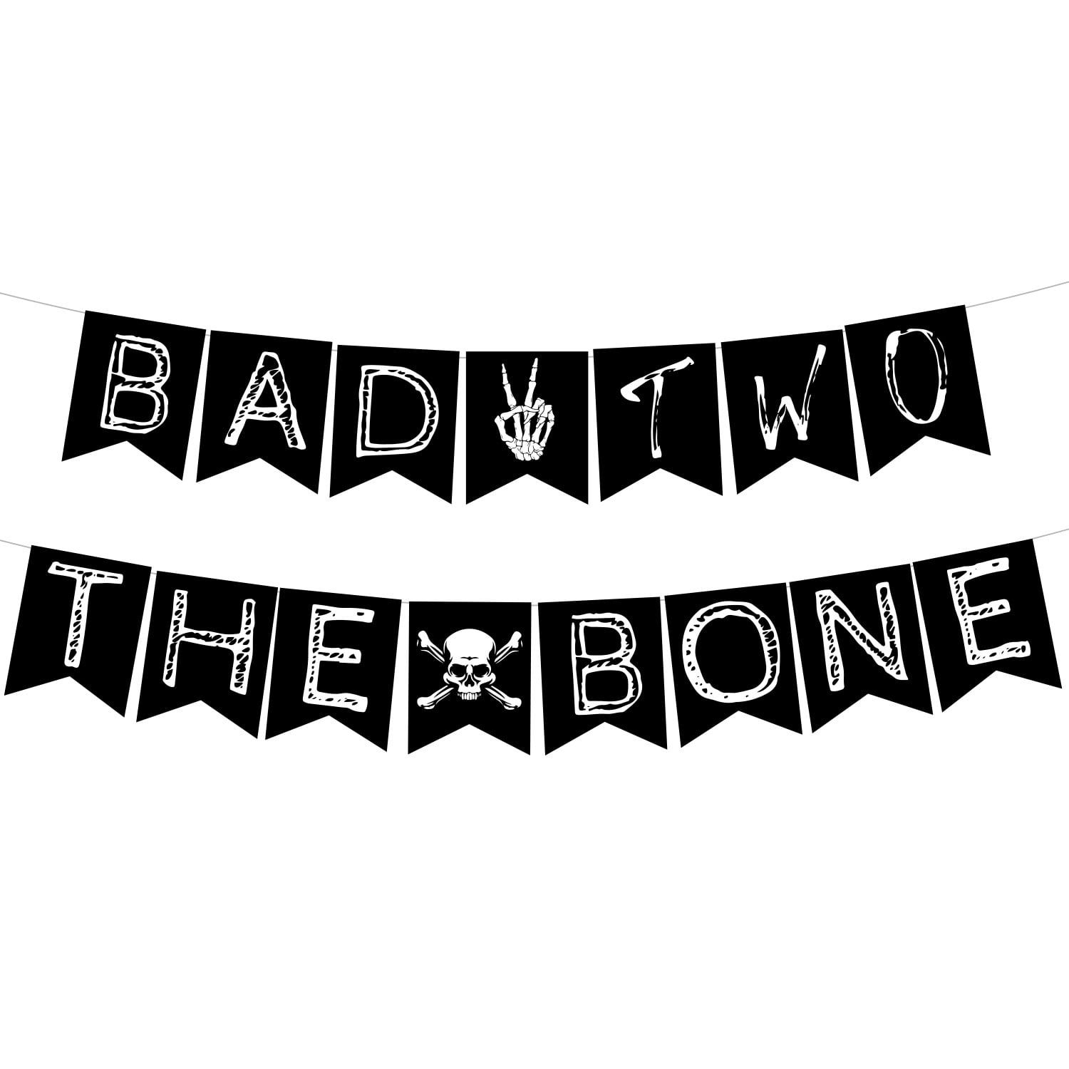 Bad Two The Bone Banner, 2nd Birthday Party Decorations, Rock n Roll Bone Skull Second Birthday