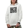 thumbnail image 1 of Bad Vibes Don't Go with My Outfit Quote, Groovy Retro Wavy Text Merch Gift, White Hooded Sweatshirt or Hoodie, Small, 1 of 5