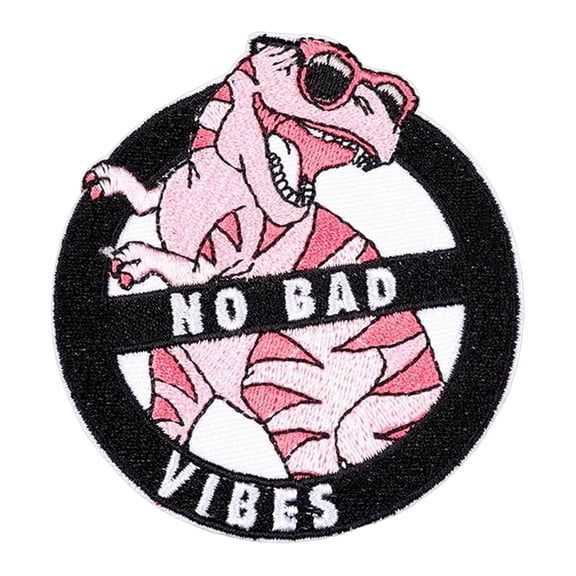 No Bad Vibes Funny Pink Dinosaur Patch, Iron On Sew On Applique Patch Badge Embroidered Funny Patches For Clothing, Jeans, Hats, Jackets, Backpacks, Bags, Diy Accessories And Crafts