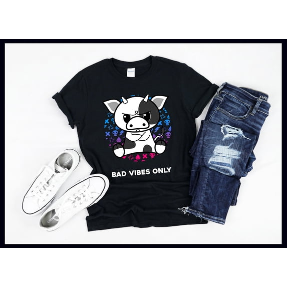 Bad Vibes Only | Cow | Farmer | Farm | Gothic Emo Gift | Heifer | T-Shirt | Tank Top | Sweatshirt | Hoodie