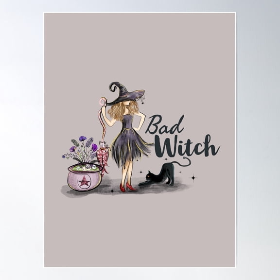 Bad Witch & Black Cat Poster Wall Art, Modern Wall Decor For Living Room Bedroom, 8x12 UNFRAMED