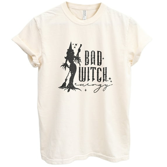 Bad Witch Energy T-Shirts for Women Men, Halloween Fun Graphic Tee Short Sleeve Tops - Vintage Ivory