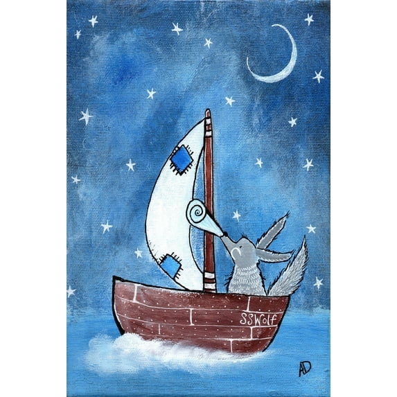 "Bad Wolf's Boat" Painting Print on Wrapped Canvas