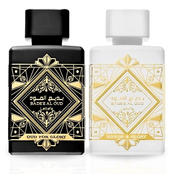 Bad'ee Al Oud Glory AND Badee Al Oud Honor & Glory EDP Sprays 100ML (3.4 OZ) By Lattafa | Long Lasting & Captivating Scents. (BUNDLE)