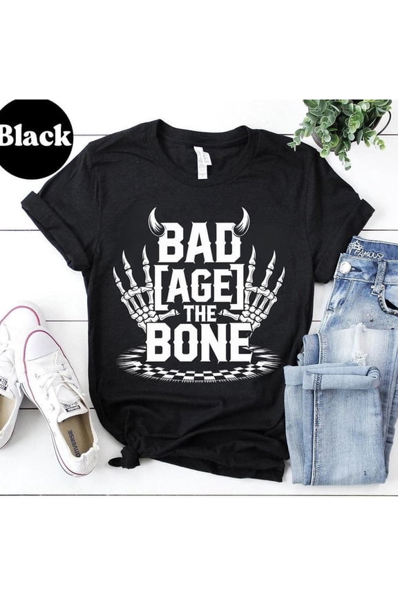 Bad to the Bone Birthday Shirt_ Custom Age Skeleton Rock and Roll Tee